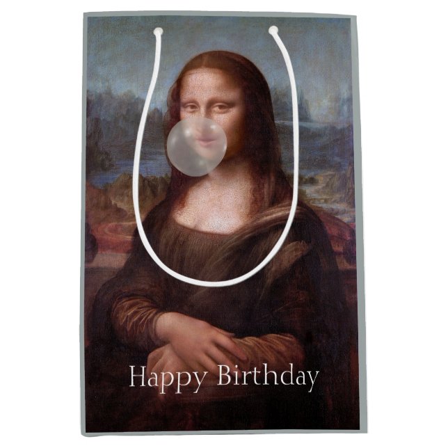 Mona Lisa blowing gum Happy birthday Medium Gift Bag (Front)
