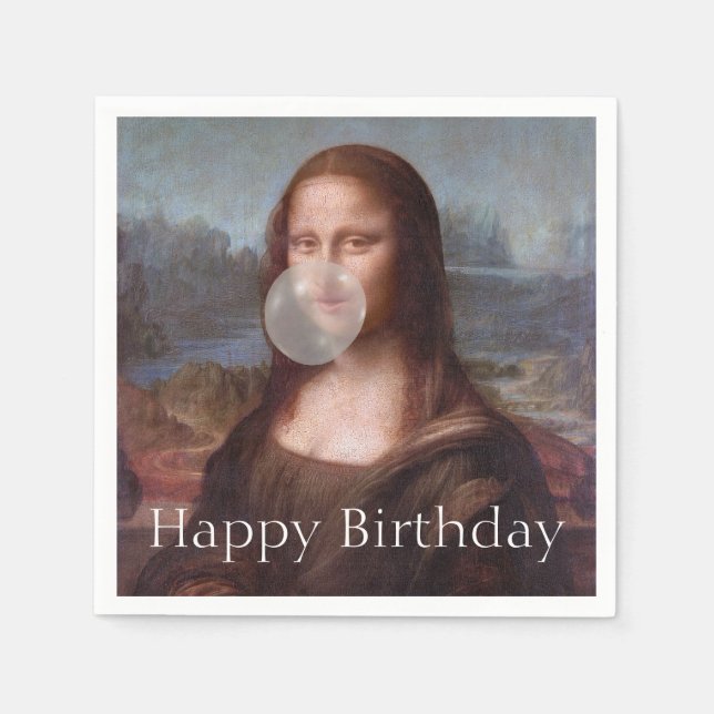 Mona Lisa blowing gum Happy birthday Napkin (Front)