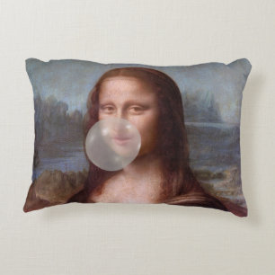 Mona Lisa blowing large bubble gum Decorative Cushion