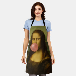 Mona Lisa Blowing Pink Bubble Gum Apron