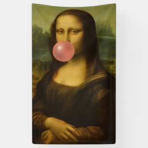 Mona Lisa Blowing Pink Bubble Gum Banner