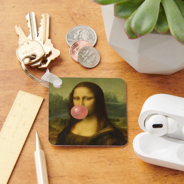 Mona Lisa Blowing Pink Bubble Gum Key Ring (Desk)