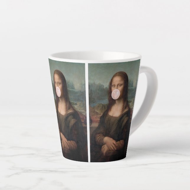 Mona Lisa Blowing Pink Bubble gum  Latte Mug (Right Angle)