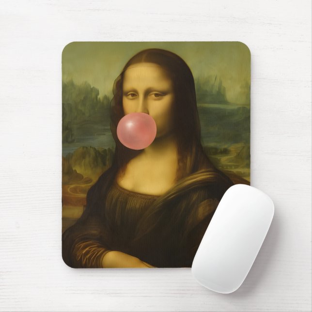 Mona Lisa Blowing Pink Bubble Gum Mouse Pad (With Mouse)