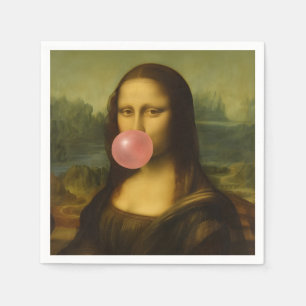 Mona Lisa Blowing Pink Bubble Gum Napkin