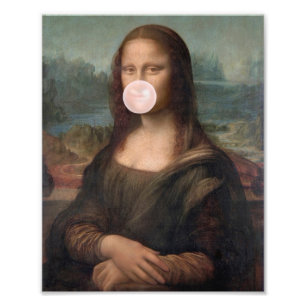 Mona Lisa Blowing Pink Bubble gum  Photo Print