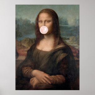 Mona Lisa Blowing Pink Bubble gum Poster