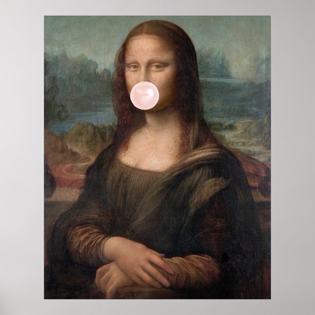 Mona Lisa Blowing Pink Bubble gum  Poster (Front)