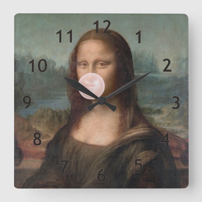 Mona Lisa Blowing Pink Bubble gum  Square Wall Clock (Front)