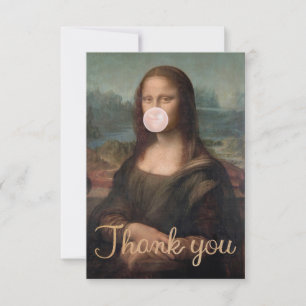 Mona Lisa Blowing Pink Bubble gum Thank You Card