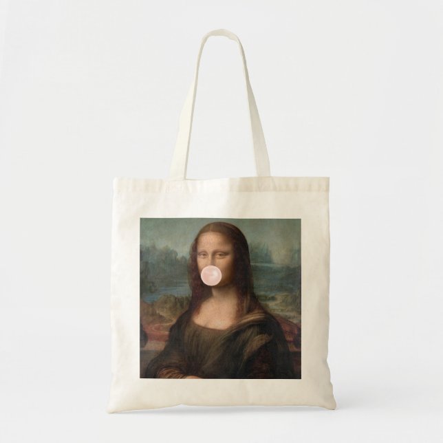 Mona Lisa Blowing Pink Bubble gum    Tote Bag (Front)