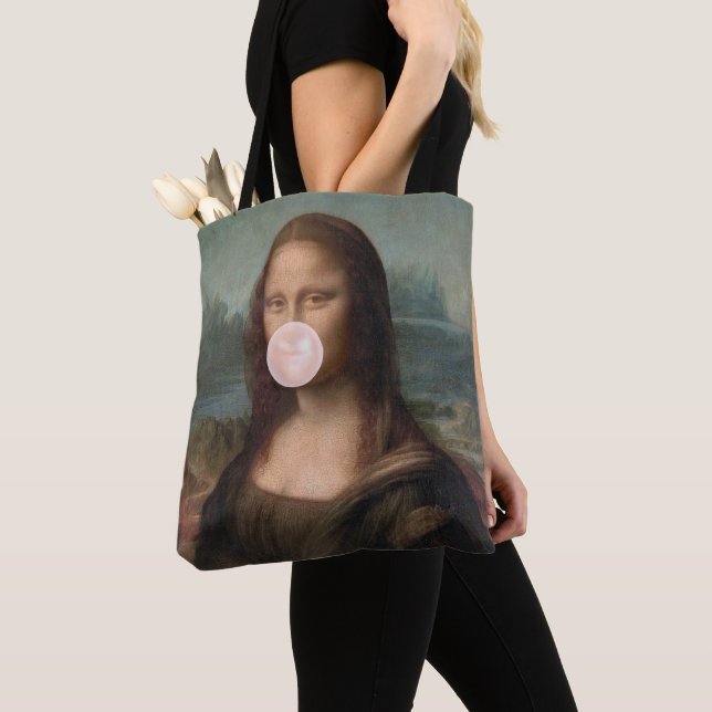 Mona Lisa Blowing Pink Bubble gum  Tote Bag (Close Up)