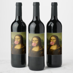 Mona Lisa Blowing Pink Bubble Gum Wine Label