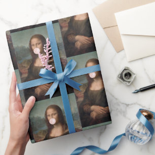Mona Lisa Blowing Pink Bubble gum   Wrapping Paper