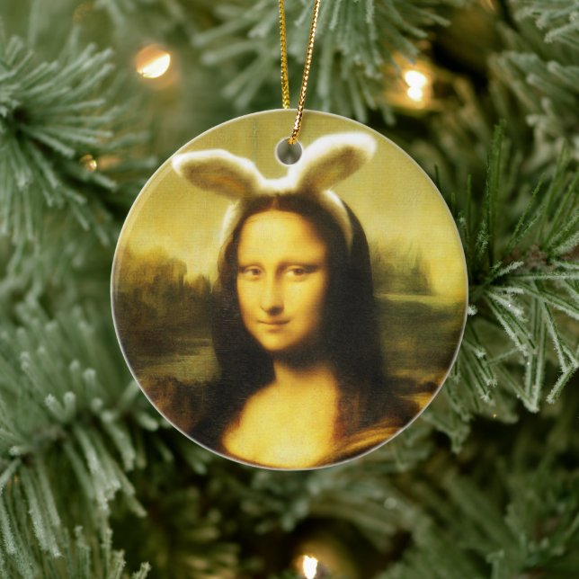 Mona Lisa Bunny Ears Easter Ceramic Tree Decoration (Tree)