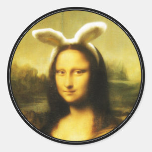 Mona Lisa Bunny Ears Easter Classic Round Sticker