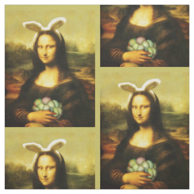 Mona Lisa Bunny Ears Easter Fabric (Swatch)