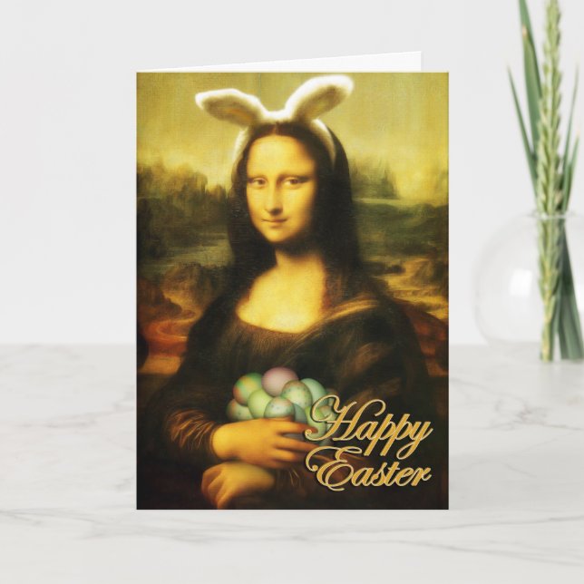 Mona Lisa Bunny Ears Easter Holiday Card (Front)