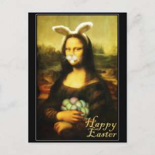 Mona Lisa Bunny Ears Easter Holiday Postcard