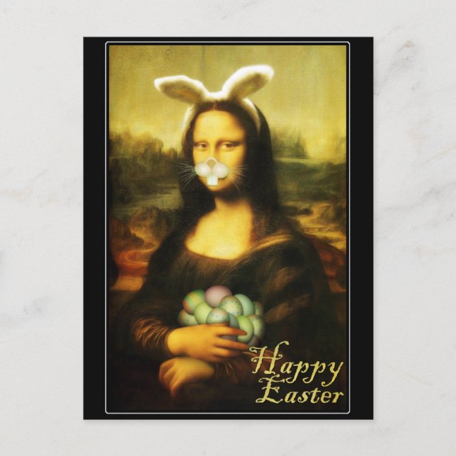 Mona Lisa Bunny Ears Easter Holiday Postcard (Front)