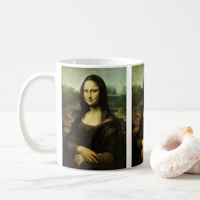 Mona Lisa by Leonardo da Vinci, Renaissance Art Coffee Mug (With Donut)