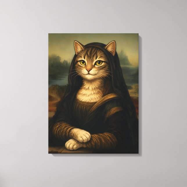 Mona Lisa Cat Parody Renaissance Art Canvas Print (Front)