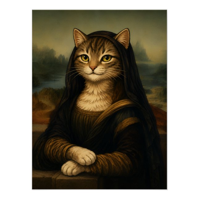 Mona Lisa Cat Parody Renaissance Art Poster (Front)