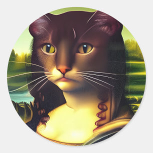 Mona Lisa Cat Portrait  Classic Round Sticker