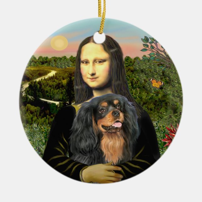 Mona Lisa - Cavalier (black/tan) Ceramic Tree Decoration (Front)