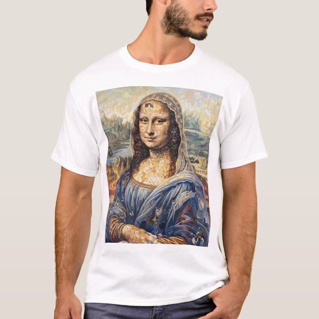 Mona Lisa collage art made with cat faces T-Shirt (Front)