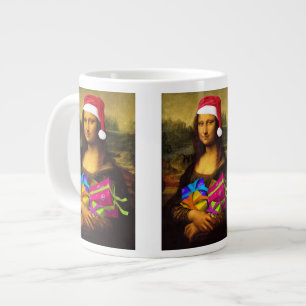 Mona Lisa Comes As Santa Claus Large Coffee Mug