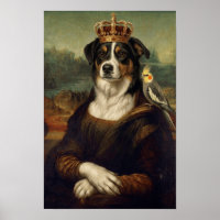 Mona Lisa Dog with Cockatiel Parrot Fine Art Poste