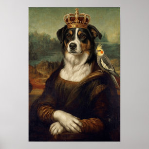 Mona Lisa Dog with Cockatiel Parrot Fine Art Poste Poster