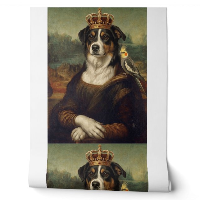 Mona Lisa Dog with Cockatiel Parrot Wallpaper (Unrolling)