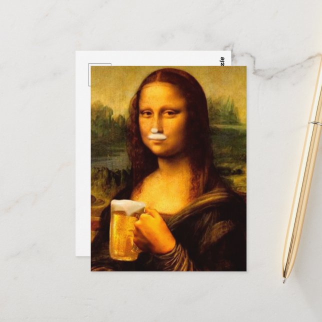 Mona Lisa drinking beer Beer lovers  Postcard (Front/Back In Situ)