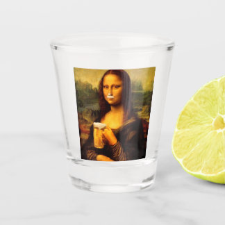 Mona Lisa drinking beer Beer lovers  Shot Glass