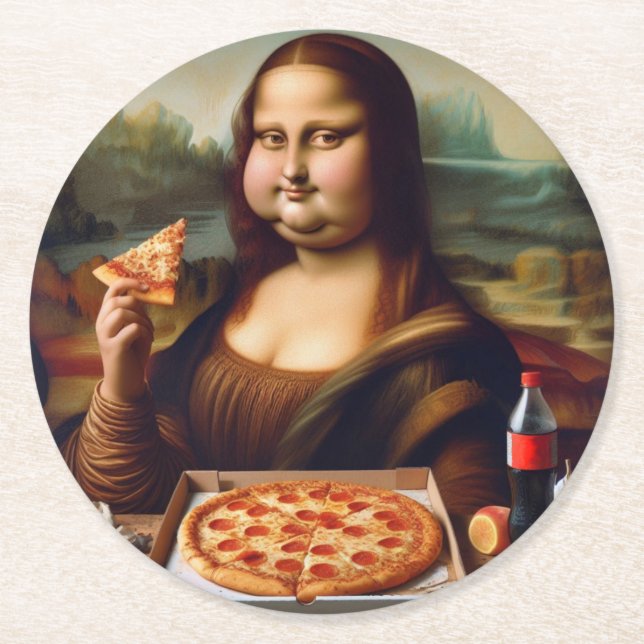Mona Lisa fat Round Paper Coaster (Front)