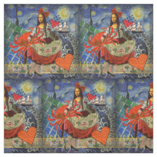 Mona Lisa Fun Zodiac Whimsical  Fabric