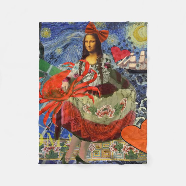 Mona Lisa Fun Zodiac Whimsical  Fleece Blanket (Front)