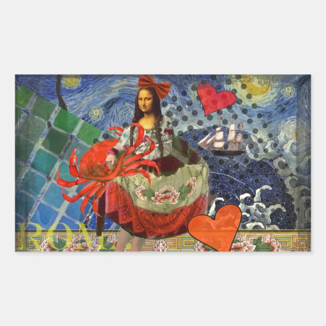 Mona Lisa Fun Zodiac Whimsical  Rectangular Sticker (Front)