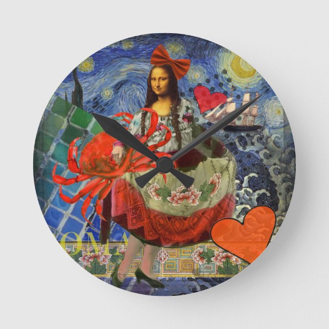 Mona Lisa Fun Zodiac Whimsical  Round Clock (Front)