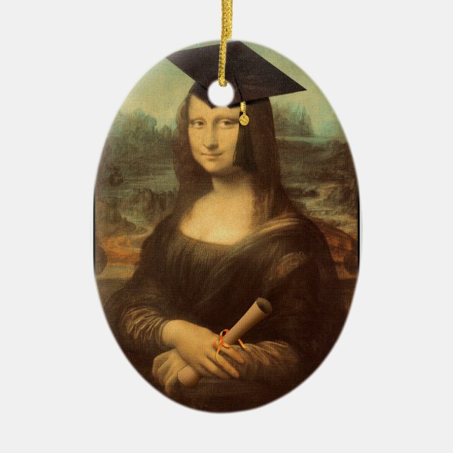 Mona Lisa Graduation Grad Cap Ceramic Tree Decoration (Front)