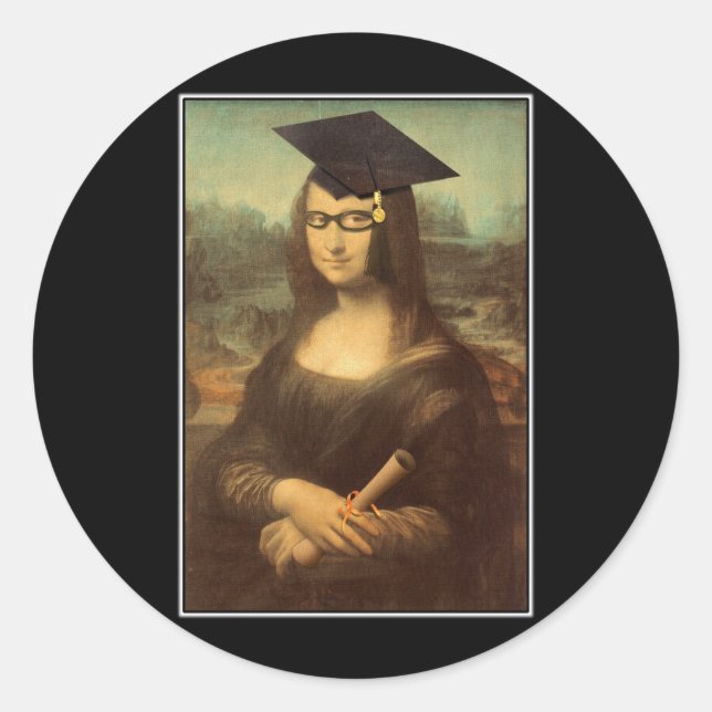 Mona Lisa Graduation Grad Cap Classic Round Sticker (Front)