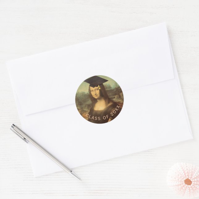 Mona Lisa Graduation Grad Cap Classic Round Sticker (Envelope)
