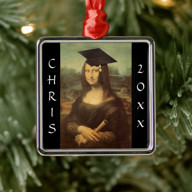 Mona Lisa Graduation Grad Cap Metal Tree Decoration (Tree)
