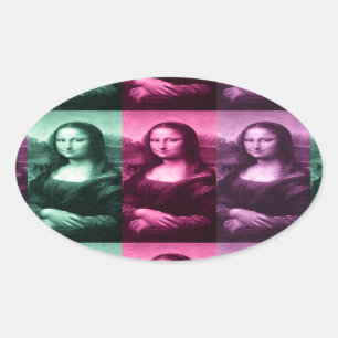 Mona Lisa Green Pink Purple Oval Sticker
