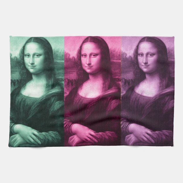 Mona Lisa Green Pink Purple Tea Towel (Horizontal)