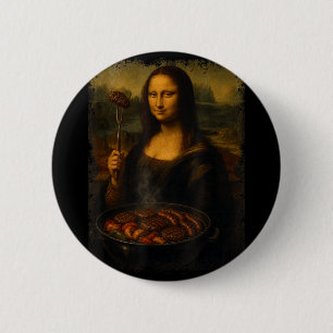 Mona lisa grilling bbq funny 6 cm round badge