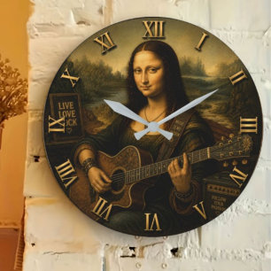Mona Lisa Guitarist Funny Acoustic Guitar Large Clock