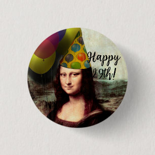 Mona Lisa Happy Birthday Party Hat 3 Cm Round Badge